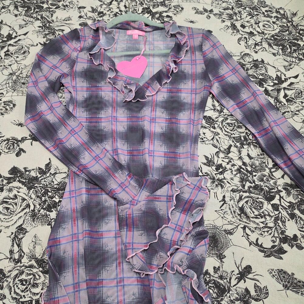 Dolls Kill Sugar Thrillz Plaid Mesh Dress - Picture 10 of 12